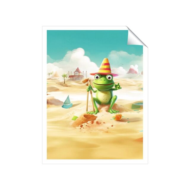 "Warren Reed - Designer Happy Frog On A Beach Holiday Unframed Art Print - Size: W20"" x H30""" - image 1