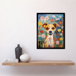 "Artery8 Wall Art Print Chihuahua in the Wildflowers Artwork Colourful Meadow Dog Portrait Art Framed in Black - Size: W12"" x H16""" - thumbnail 2