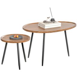 HOMCOM 2 80cm Sofa Side Table Set of 2 with Metal Legs, Chestnut Wood Effect in Brown - thumbnail 2