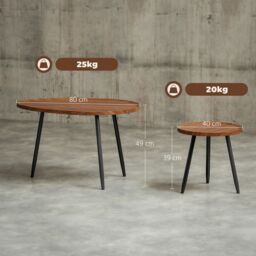 HOMCOM 2 80cm Sofa Side Table Set of 2 with Metal Legs, Chestnut Wood Effect in Brown - thumbnail 3