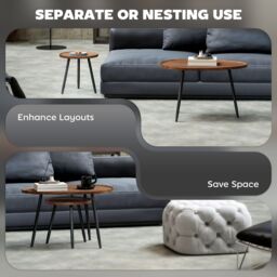 HOMCOM 2 80cm Sofa Side Table Set of 2 with Metal Legs, Chestnut Wood Effect in Brown - thumbnail 4