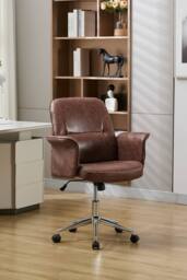 Living and Home PU Leather Retro-style Office Chair with Armrests and Casters in Brown - thumbnail 2