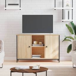 Berkfield Home TV Cabinet Sonoma Oak 100x35x65 cm Engineered Wood in Light Tan - Size: 100 x 35 x 65 cm - thumbnail 2