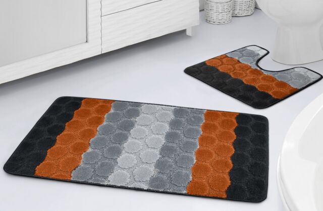 Velosso Hex Stripe Bathmat Set Anti Slip in Orange - image 1