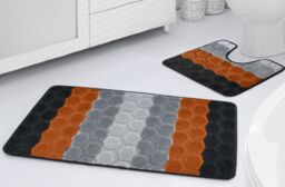 Velosso Hex Stripe Bathmat Set Anti Slip in Orange - thumbnail 2