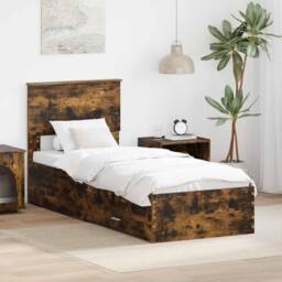 Berkfield Home Bed Frame Smoked Oak & Silver 75 x 190 cm Engineered Wood in Brown