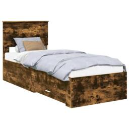 Berkfield Home Bed Frame Smoked Oak & Silver 75 x 190 cm Engineered Wood in Brown - thumbnail 2