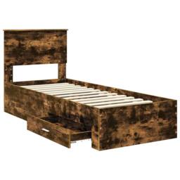 Berkfield Home Bed Frame Smoked Oak & Silver 75 x 190 cm Engineered Wood in Brown - thumbnail 5