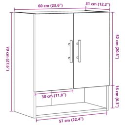 Berkfield Home Wall Cabinet Black Oak 60x31x70 cm Engineered Wood - Size: 60 x 31 x 70 cm - thumbnail 9