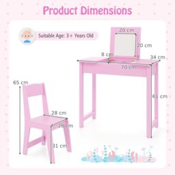 Costway Kids Vanity Set 2 in 1 Vanity Table & Chair Set w/Flip Top Mirror in White - thumbnail 2