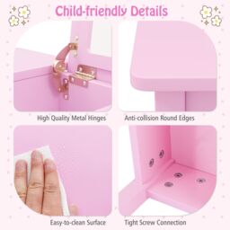 Costway Kids Vanity Set 2 in 1 Vanity Table & Chair Set w/Flip Top Mirror in White - thumbnail 3