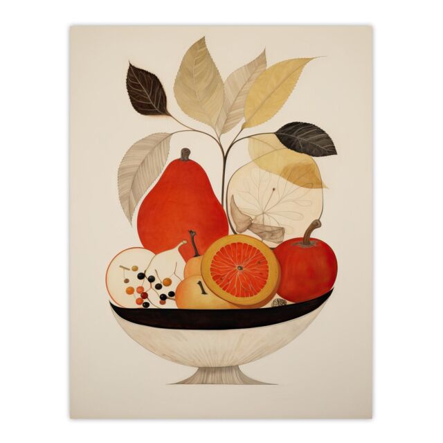 "Wee Blue Coo Wall Art Print Harvest Bowl Autumn Fruits Red Kitchen Living Room - Size: W24"" x H32""" - image 1