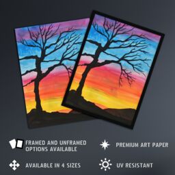 "Artery8 Tree Silhouette Against Rainbow Sky Watercolour Wall Art Print - Size: W24"" x H32""" - thumbnail 2
