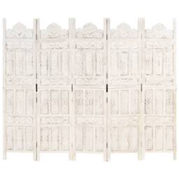 Berkfield Home Hand carved 5-Panel Room Divider White 200x165 cm Solid Mango Wood - thumbnail 6
