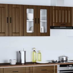 Berkfield Home Kitchen Wall Cabinet with Glass Door Porto Brown Oak - thumbnail 3