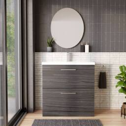Balterley Contemporary Bathroom Floor Standing 2 Soft-Close Drawer Vanity Unit & Mid-Edge Ceramic Basin, Anthracite, 800 mm in Grey - thumbnail 2