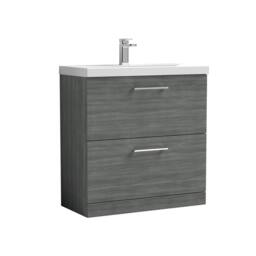 Balterley Contemporary Bathroom Floor Standing 2 Soft-Close Drawer Vanity Unit & Mid-Edge Ceramic Basin, Anthracite, 800 mm in Grey