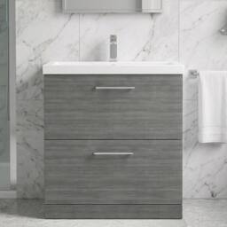 Balterley Contemporary Bathroom Floor Standing 2 Soft-Close Drawer Vanity Unit & Mid-Edge Ceramic Basin, Anthracite, 800 mm in Grey - thumbnail 6