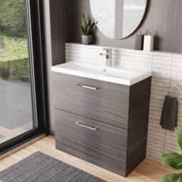 Balterley Contemporary Bathroom Floor Standing 2 Soft-Close Drawer Vanity Unit & Mid-Edge Ceramic Basin, Anthracite, 800 mm in Grey - thumbnail 4
