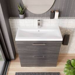 Balterley Contemporary Bathroom Floor Standing 2 Soft-Close Drawer Vanity Unit & Mid-Edge Ceramic Basin, Anthracite, 800 mm in Grey - thumbnail 3
