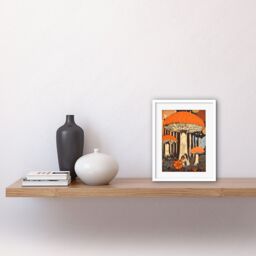 "Artery8 Wall Art Print Mushroom Vintage Large Red Cap Fungi Pastel Colour Earthy Aesthetic Kitchen Artwork Framed 9X7 Inch in White - Size: W7"" x H9""" - thumbnail 2
