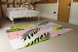 Benjamin Tate Design Green Leaves On Brush Strokes Rug in Natural - Size: Large - thumbnail 3