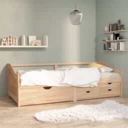 Berkfield Home Sturdy 3-Seater Day Bed with Drawers Solid Pinewood 90x200 cm in Light Tan - thumbnail 2