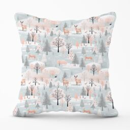 Warren Reed - Designer Whimsical Christmas Winter Wonderland Outdoor Cushion in Blue - Size: 60 cm x 60 cm - thumbnail 1