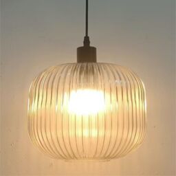 First Choice Lighting Set of 2 Batley Large - Clear Ribbed Glass with Black Pendant Fittings - thumbnail 6