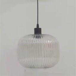 First Choice Lighting Set of 2 Batley Large - Clear Ribbed Glass with Black Pendant Fittings - thumbnail 5
