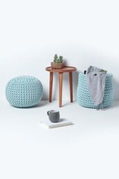 Homescapes Round Cotton Knitted Pouffe Footstool in Bright Blue - thumbnail 6