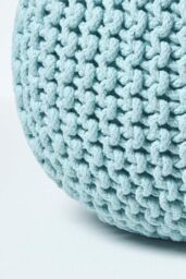 Homescapes Round Cotton Knitted Pouffe Footstool in Bright Blue - thumbnail 4