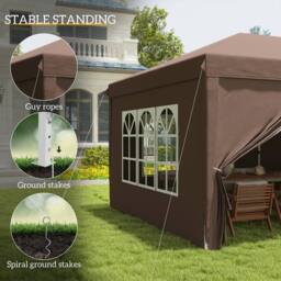 Matteo Brown 3x6m Pop Up Party Tent - Height Adjustable Gazebo with Sides - thumbnail 6