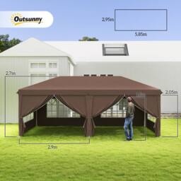 Matteo Brown 3x6m Pop Up Party Tent - Height Adjustable Gazebo with Sides - thumbnail 3