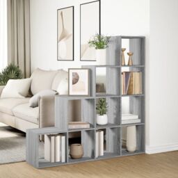Berkfield Home Room Divider Bookcase 4-Tier Grey Sonoma 131.5x29x131.5 cm Engineered Wood - thumbnail 4