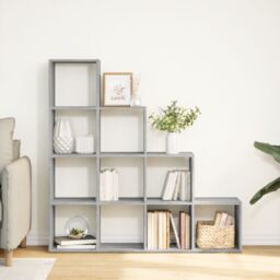 Berkfield Home Room Divider Bookcase 4-Tier Grey Sonoma 131.5x29x131.5 cm Engineered Wood - thumbnail 3
