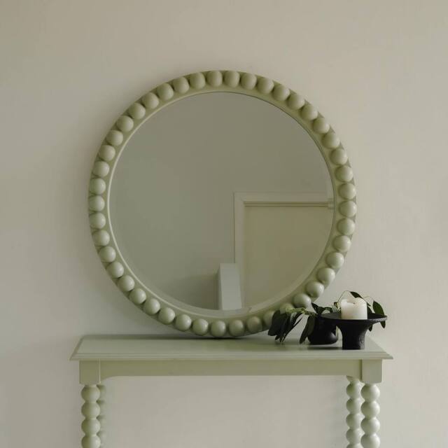Statement Furniture Cromwell Round Wall Mirror with Bobbin Design Wooden Frame 77cm in Light Green - image 1