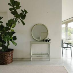 Statement Furniture Cromwell Round Wall Mirror with Bobbin Design Wooden Frame 77cm in Light Green - thumbnail 6