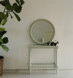 Statement Furniture Cromwell Round Wall Mirror with Bobbin Design Wooden Frame 77cm in Light Green - thumbnail 2