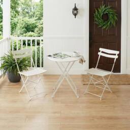 London Boutique Folding 3-Piece Metal Bistro Set Outdoor Patio Round Table & 2 Chairs in White