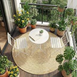 London Boutique Folding 3-Piece Metal Bistro Set Outdoor Patio Round Table & 2 Chairs in White - thumbnail 6
