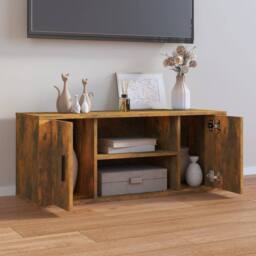 Berkfield Home TV Cabinet Smoked Oak 100x35x40 cm Engineered Wood in Brown - Size: 100 x 35 x 40 cm - thumbnail 3