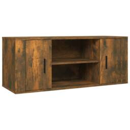 Berkfield Home TV Cabinet Smoked Oak 100x35x40 cm Engineered Wood in Brown - Size: 100 x 35 x 40 cm - thumbnail 1