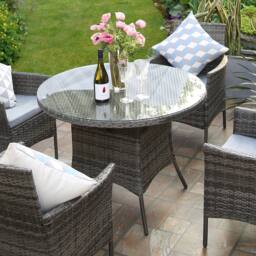 RayGar Valencia 4 Seater Rattan Dining Set Outdoor Weather Proof Polyrattan in Grey - Size: 4 Person - thumbnail 4
