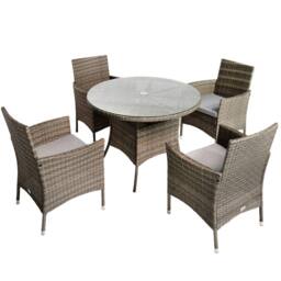 RayGar Valencia 4 Seater Rattan Dining Set Outdoor Weather Proof Polyrattan in Grey - Size: 4 Person - thumbnail 2