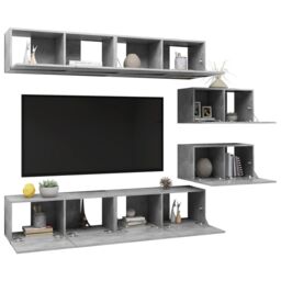 Berkfield Home 6 Piece TV Cabinet Set Concrete Grey Engineered Wood - thumbnail 3