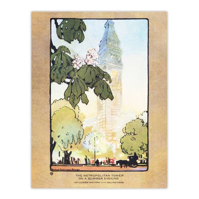 "Artery8 The Metropolitan Tower on A Summer Evening Elmer Wall Art Poster Print in Orange - Size: W18"" x H24""" - image 1