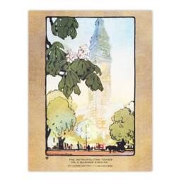 "Artery8 The Metropolitan Tower on A Summer Evening Elmer Wall Art Poster Print in Orange - Size: W18"" x H24""" - thumbnail 1