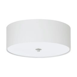 Loops Flush Ceiling Light Colour Satin Nickel Shade White Fabric Glass Bulb E27 3x60W in Metallics