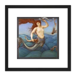 Artery8 Burne Jones Sea Nymph Mermaid Fish Painting 8X8 Inch Square Wooden Framed Wall Art Print Picture with Mount in Black - thumbnail 1